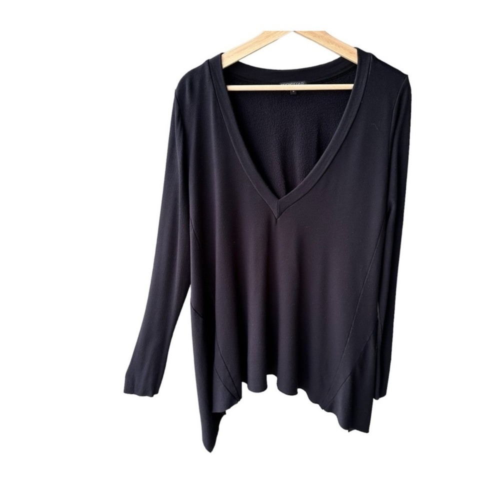 Beyond Yoga Sweater Top Black Bamboo Fleece V Neck Long Sleeve Tunic Medium